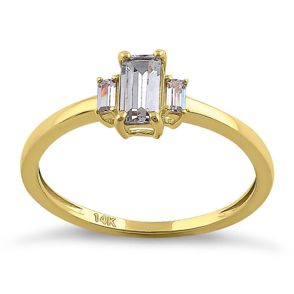 Solid 14K Yellow Gold Baguette Straight Cut CZ Engagement Ring - Picture 4 of 4